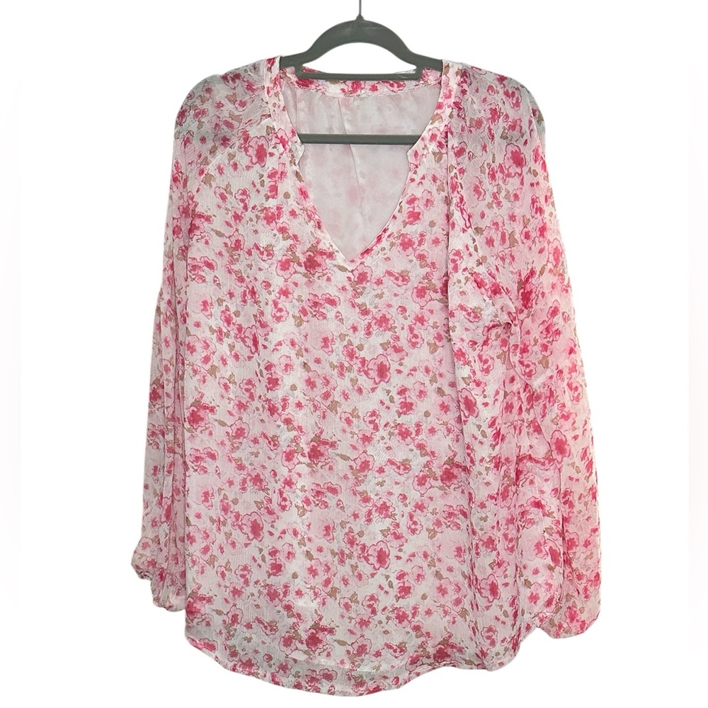 Women's Boho Floral Print V Neck Long Sleeve Loose Blouse- Size 2XL -New W/O Tag